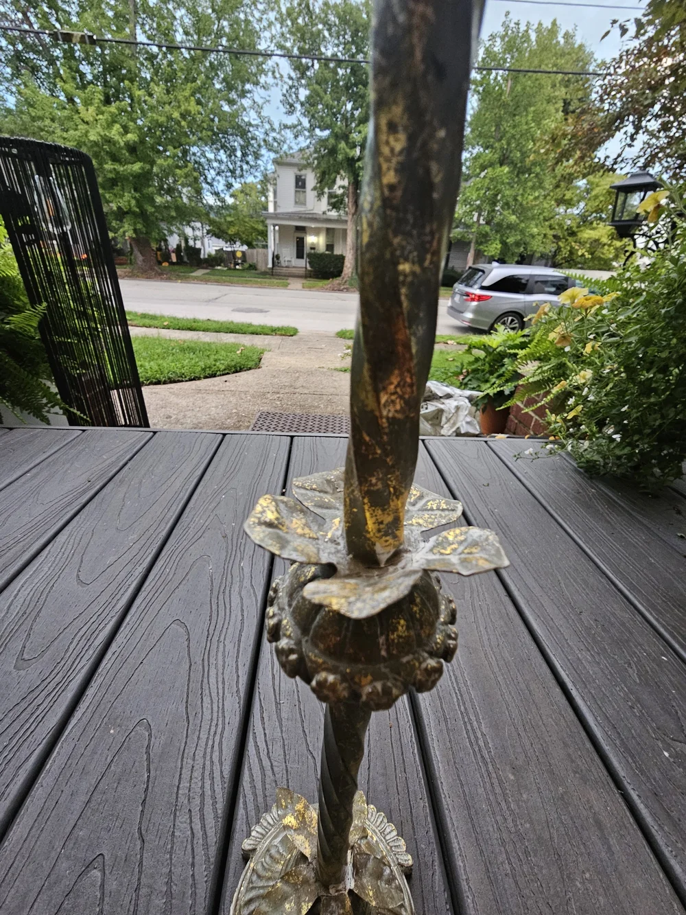 Vintage Hollywood Regency Tall Cast Metal Candlestick Holder Ornate Gold Patina